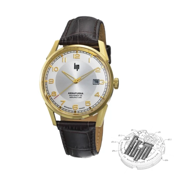 Zegarek męski LIP Annapurna Automatic złoty na pasku 676012