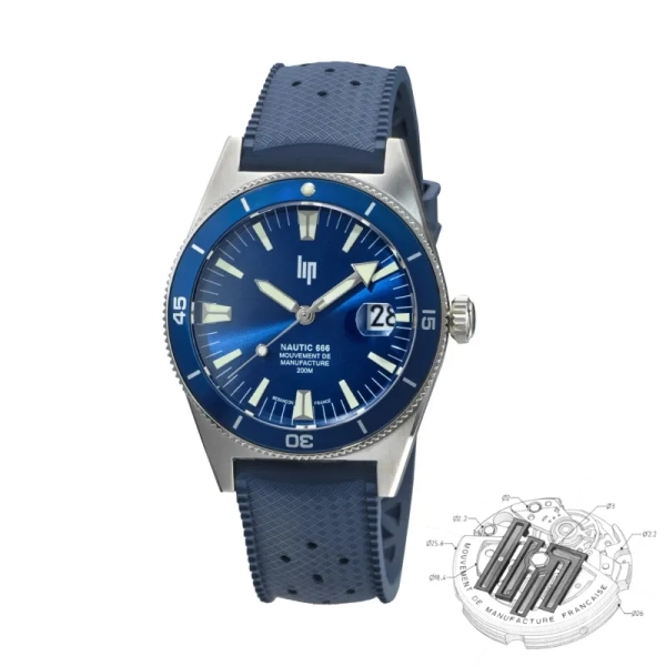 Zegarek męski LIP Nautic 666 Automatique niebieski na pasku 39 mm 676051
