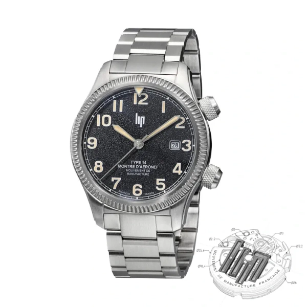 Zegarek męski LIP TYPE 14 Automatic srebrny na bransolecie 676032